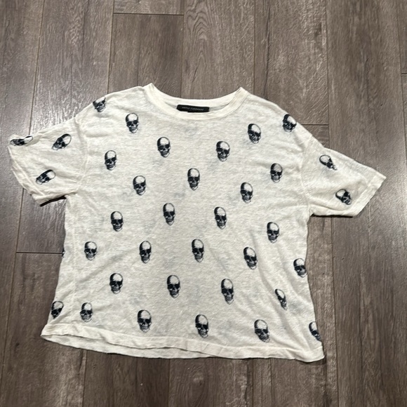 SKULL CASHMERE Susie Skull Print Short Sleeve Crew Neck Tee Tops, White, Medium - Picture 3 of 5